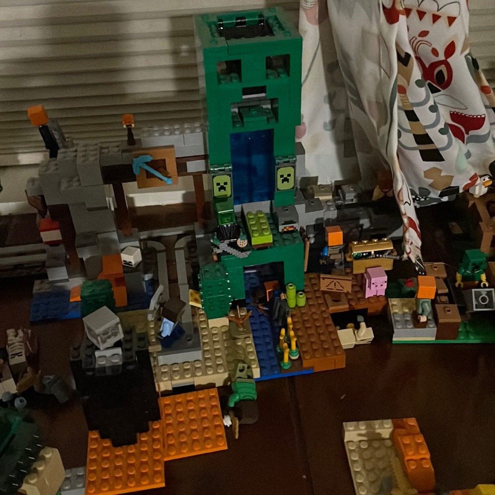 Multiple assembled Lego Minecraft sets